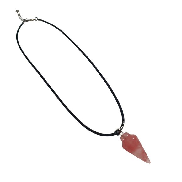 Rose Glass Chrystal Pendulum Pendant Necklace Black Leather Cord Adjustable Gift - Picture 3 of 5
